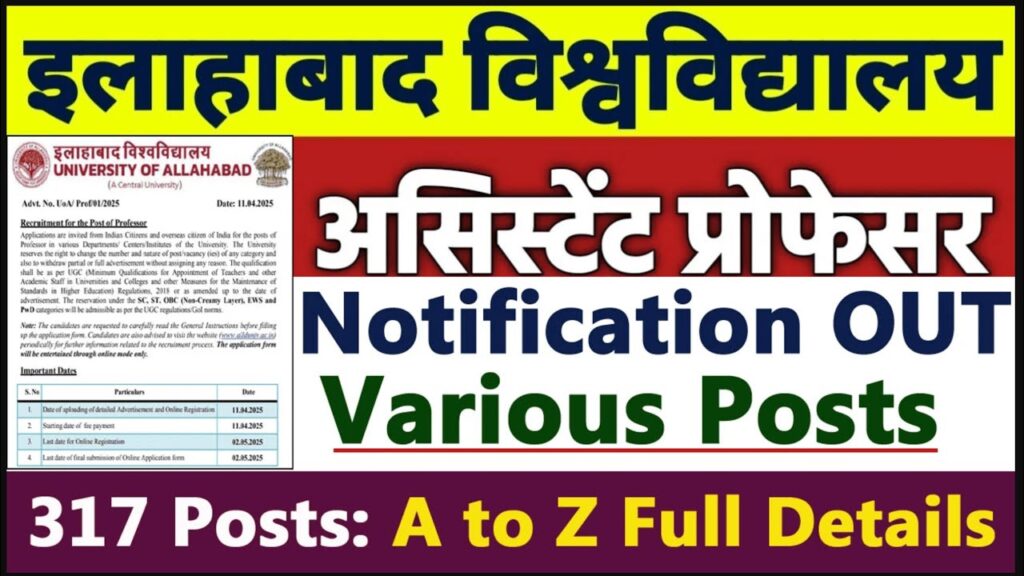 Allahabad University Faculty Recruitment 2025: 317 पदों पर निकली बंपर भर्तियाँ, जानें आवेदन प्रक्रिया
